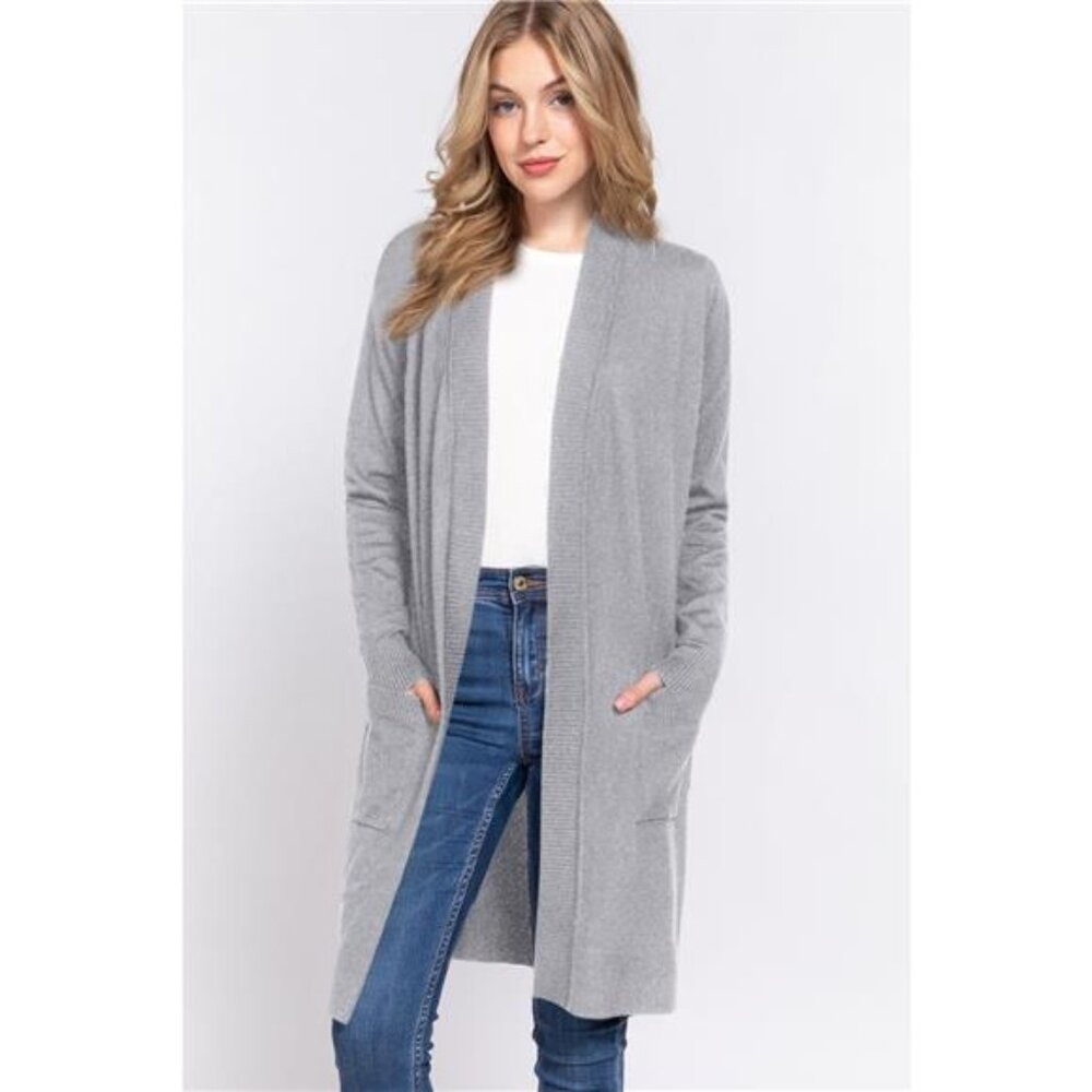 ACTIVE BASIC Open Front Rib Trim Long Sleeve Knit… - image 1